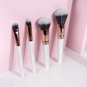 White & Gold Travel Makeup Brush Set